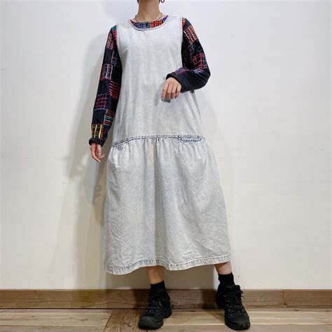 80s chemical wash denim jumper dress | LEMON