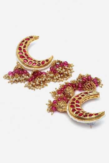 Buy Gold Plated Pearls, Beads Kundan Embellished Crescent Earrings by ...