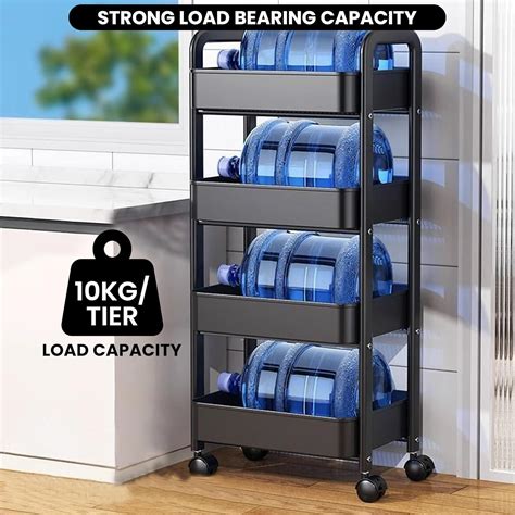 CoolLeaf KT-B4 Kitchen Storage Rack, Steel Kitchen Trolley with Wheels ...