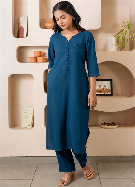 Sapphire Notched Neck with Regular Sleeve Kurta Set – GulaboSitabo