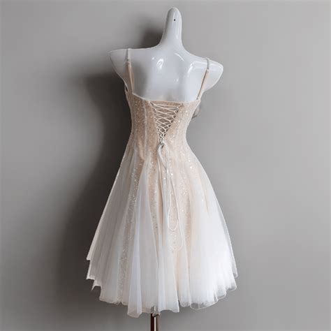 Elegant White and Champagne Strapless Short Wedding Party Dress - Tull – WonderlandByLilian