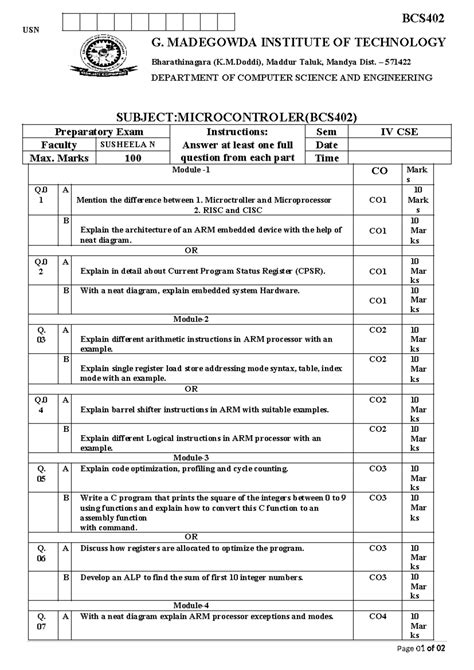 BCS402 Microcontroller Preparatory Exam Questions and Answers - Studocu