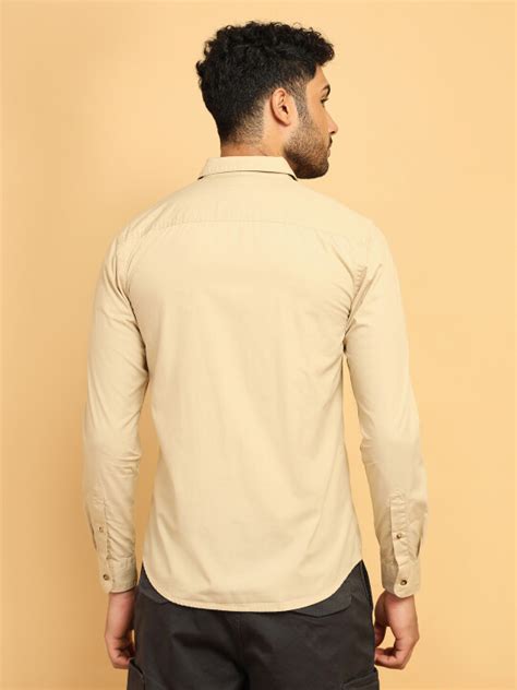 Men Solid Beige Regular Fit Shirt