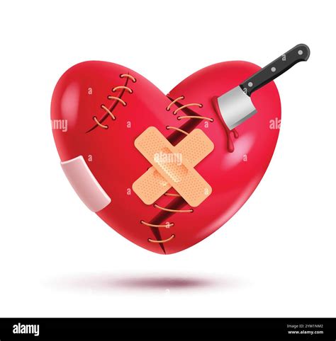 Heart broken red icon clipart. Broken heart 3d clip art with stitches ...