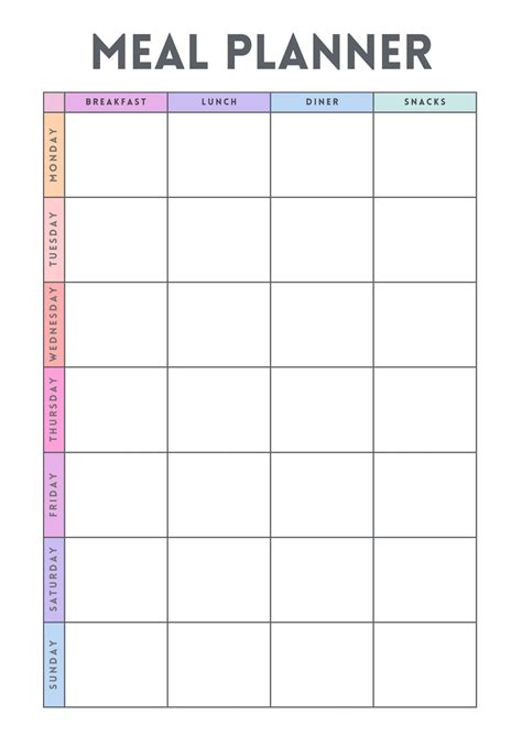 Free Printable Weekly Meal Planner With Snacks - Free Printable