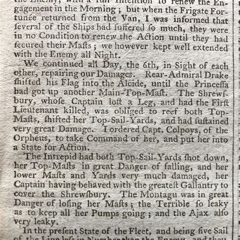 1781 newspaper w EYEWITNESS ACCOUNT of the BATTLE of the CAPES ...