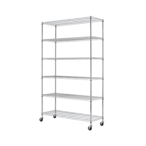Montgomery Chrome 6 Tier Wire Metal Shelving Unit With Wheels ...