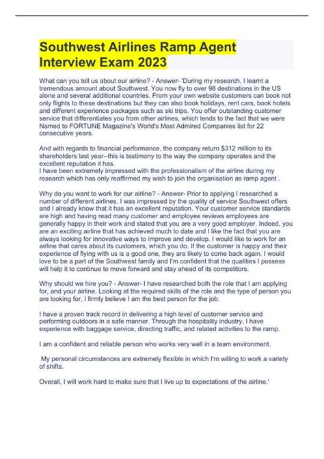 Southwest Airlines Ramp Agent Interview Exam 2023 - Ramp - Stuvia US