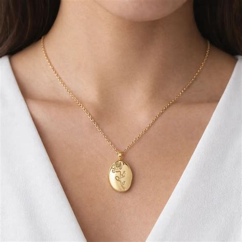 Classic Rose Pendant Necklace |Gold Oval Anti Tarnish Pendant | YUBIRAA