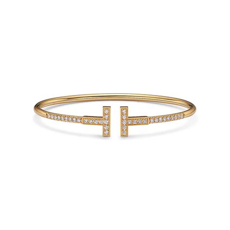Tiffany T Pavé Diamond Wire Bangle in Yellow Gold | Tiffany & Co. Australia