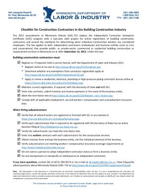 Fillable Online Checklist for Construction Contractors in the Building ...