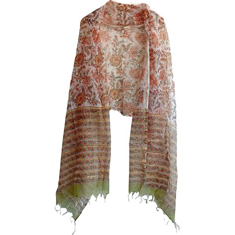 India Scarves Bagru Hand Block Floral kota Doria silk cotton Dupatta(w ...