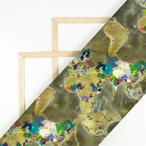 Army Green And Red Map Pattern Digital Print Ultra Premium Butter Crep ...