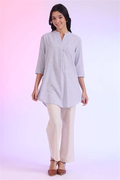 Buy Blue Yarn Dyed Straight Cotton Blend Kurti Online for Woman | Shop ...