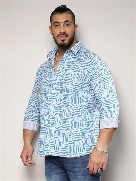 Plus Size Men's Blue Contrast Lines Shirt (3XL - 6XL) | Instafab Plus