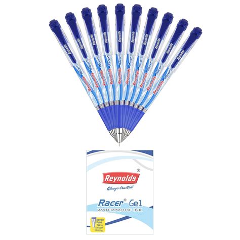 Reynolds RACER GEL Pen SET - 10 BLUE PENS WITH COMFORTABLE GRIP | BLUE ...
