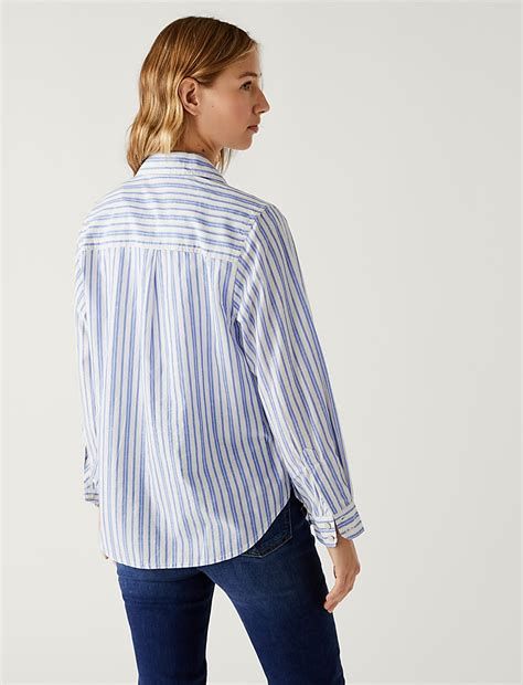 Buy Pure Cotton Striped Collared Longline Shirt at Marks & Spencer