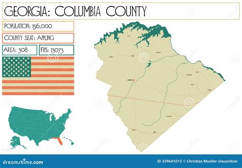 Map of Columbia County in Georgia USA Stock Illustration - Illustration ...
