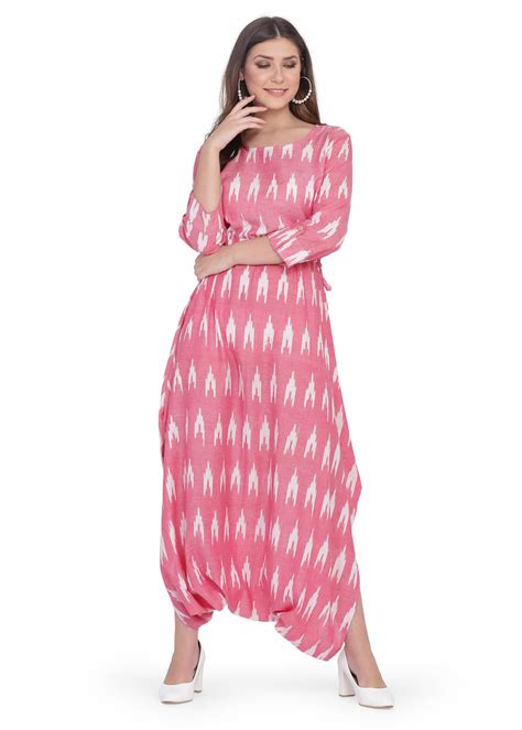 Get Ikat Drop Crotch Pink Jumpsuit at ₹ 1899 | LBB Shop
