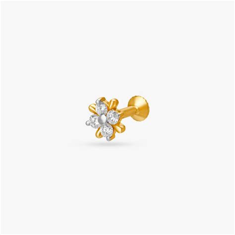 Pristine Floral Gold and Diamond Nose Pin