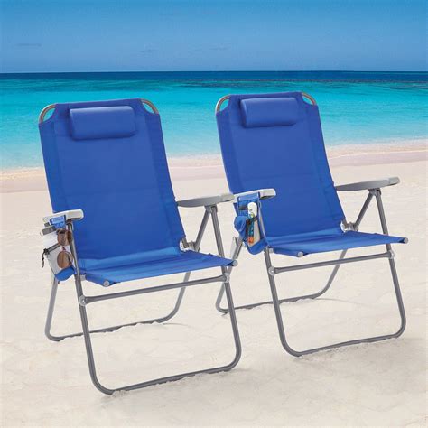 2-Pack Mainstays Reclining 4-Position Oversize Beach Chair, Blue ...