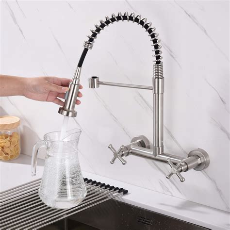 Wall Mount Kitchen Faucet 8 Inch Faucet Brushed Nickeled Faucet for ...