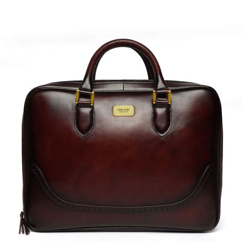 Brogue Detailing Laptop/Office Briefcase in Dark Brown Leather With Ex
