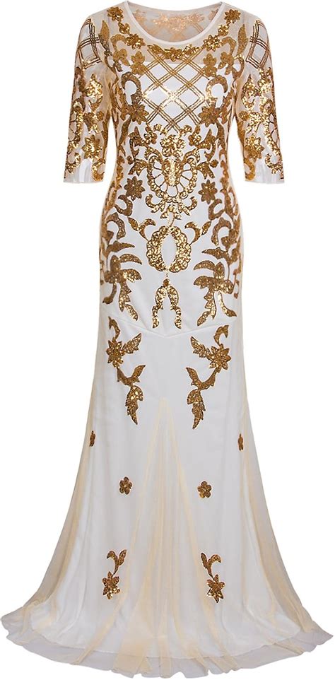Buy VIJIV Vintage 1920s Long Wedding Prom Dresses 2/3 Sleeve Sequin ...