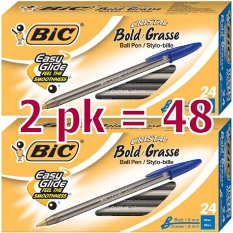 BIC Cristal Xtra Bold Ball Pen, Bold Point (1.6mm), Blue, 48-Count ...