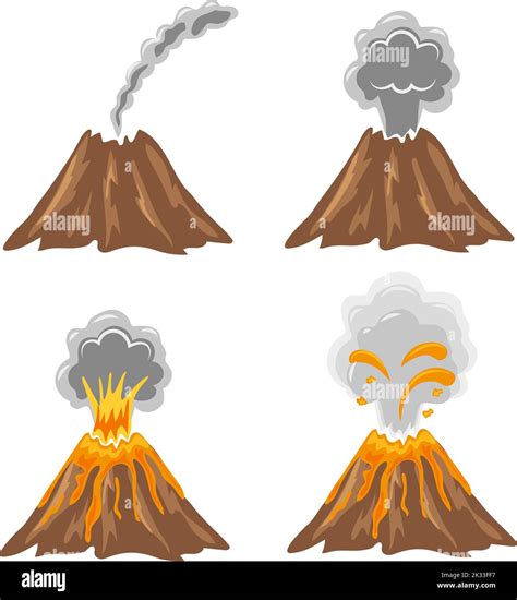 Different stages of volcano. Vector set of volcano eruption icons isolated on white Stock Vector ...