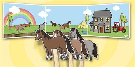 Horses and Ponies Small World Background and Stick Puppets