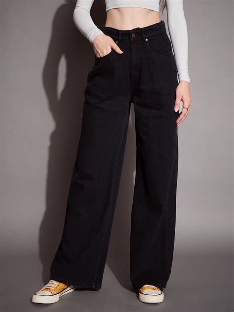 Buy Black High Waist Wide Leg Jeans Online At Best Price - Sassafras.in