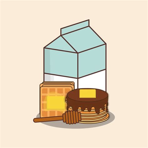 Milk box with waffles and pancakes | Premium Vector