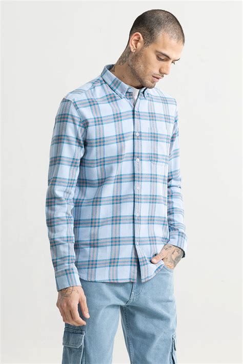 Buy Men's Cannon Checks Sky Blue Shirt Online | SNITCH