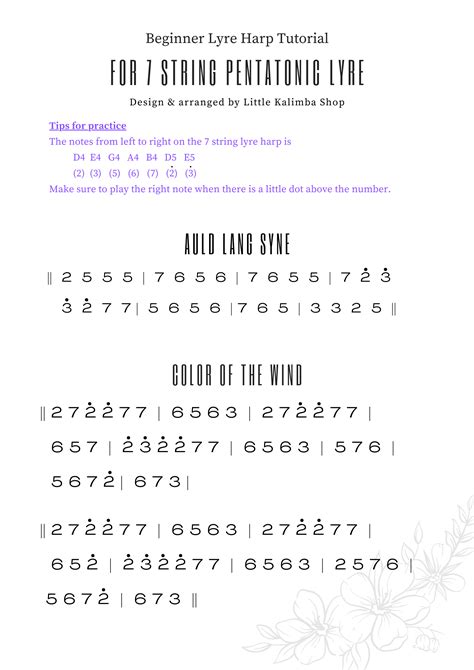 4 Easy Beginner Sheet Music For 7 String Pentatonic Lyre Harp | Harp ...