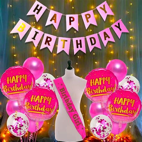 Party Propz Pink Happy Birthday Decoration Kit Combo With Fairy Led ...