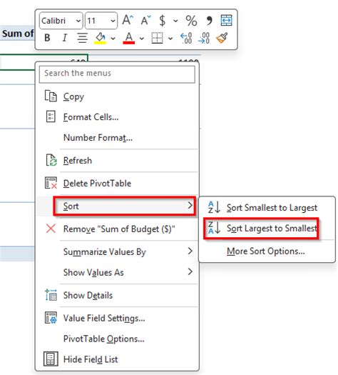 Sort Pivot Table By Values