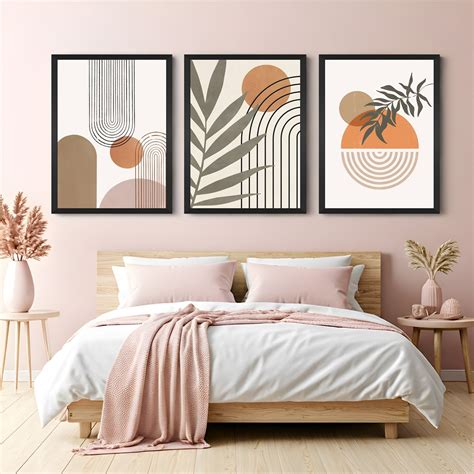 Earth Tone Boho Wall Art – Leaf & Line Set of 3 Prints – CIPHER SPACES