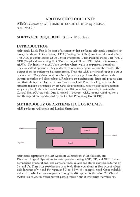 VLSI Project Report: Design of an ALU Using Verilog and Xilinx - Studocu