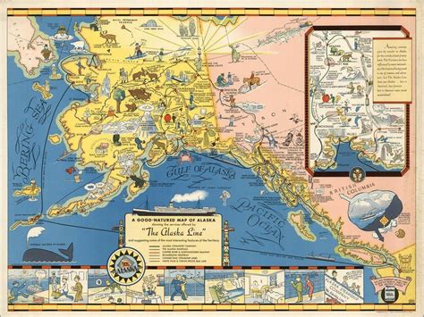 1934 pictorial map A good natured map of Alaska railroad line POSTER ...