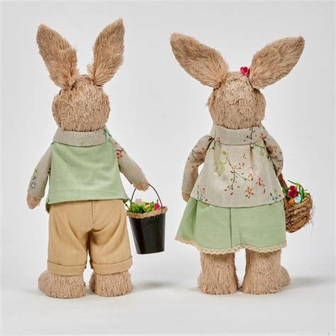 Buy 16 in. Easter Natural Fiber Bunny Couple Carrying Flowers (Set of 2 ...