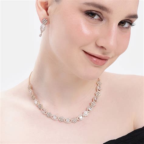 Rose Gold White CZ Necklace Set – Estele