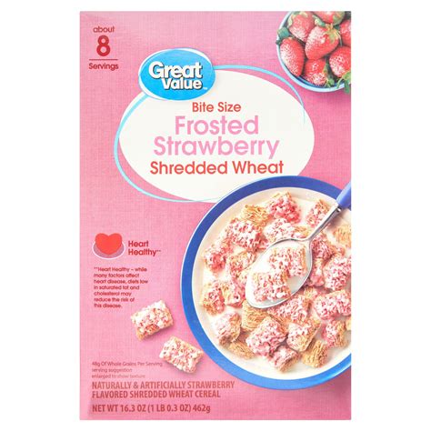 Great Value Frosted Strawberry Shredded Wheat Cereal, 16.3 oz with 48g ...