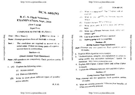 Bca 6 sem computer network security bca 601n sep 2020u - management ...