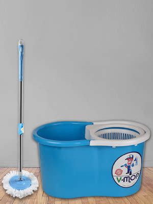 V-Mop Classic Plastic Spin Mop Bucket With Steel Rod & Heads (Green, 6 ...