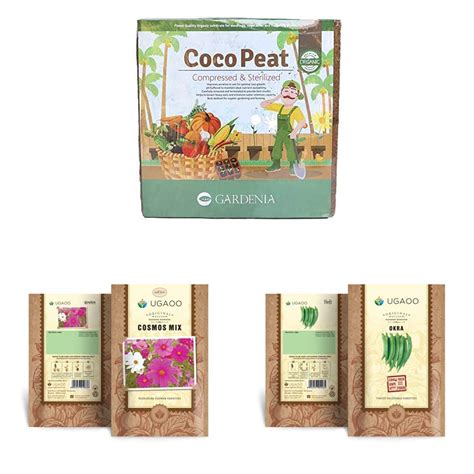 Ugaoo Cocopeat Brick 5 Kg r&UGAOO Cosmos Flower Seeds (Purple and White ...