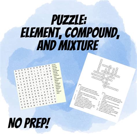 Element, Compound and Mixture Crossword/Wordsearch Puzzle by Vivian George