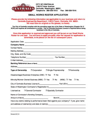 2010-2026 Form WA Small Works Roster Application - City of Centralia ...