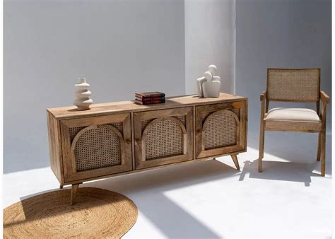 Mayra Solid Mango Wood 3 Door Four Drawer Tv Cabinet In Neutral Finish ...