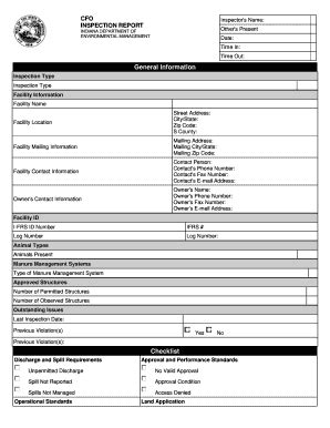 Fillable Online in cfo inspection report indiana department of ...